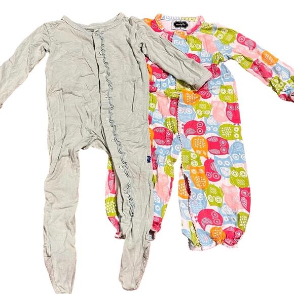 Lot of 2 Baby Girl Bamboo Sleepers Size 6-9 Months Kickee Pants Footie Converter
